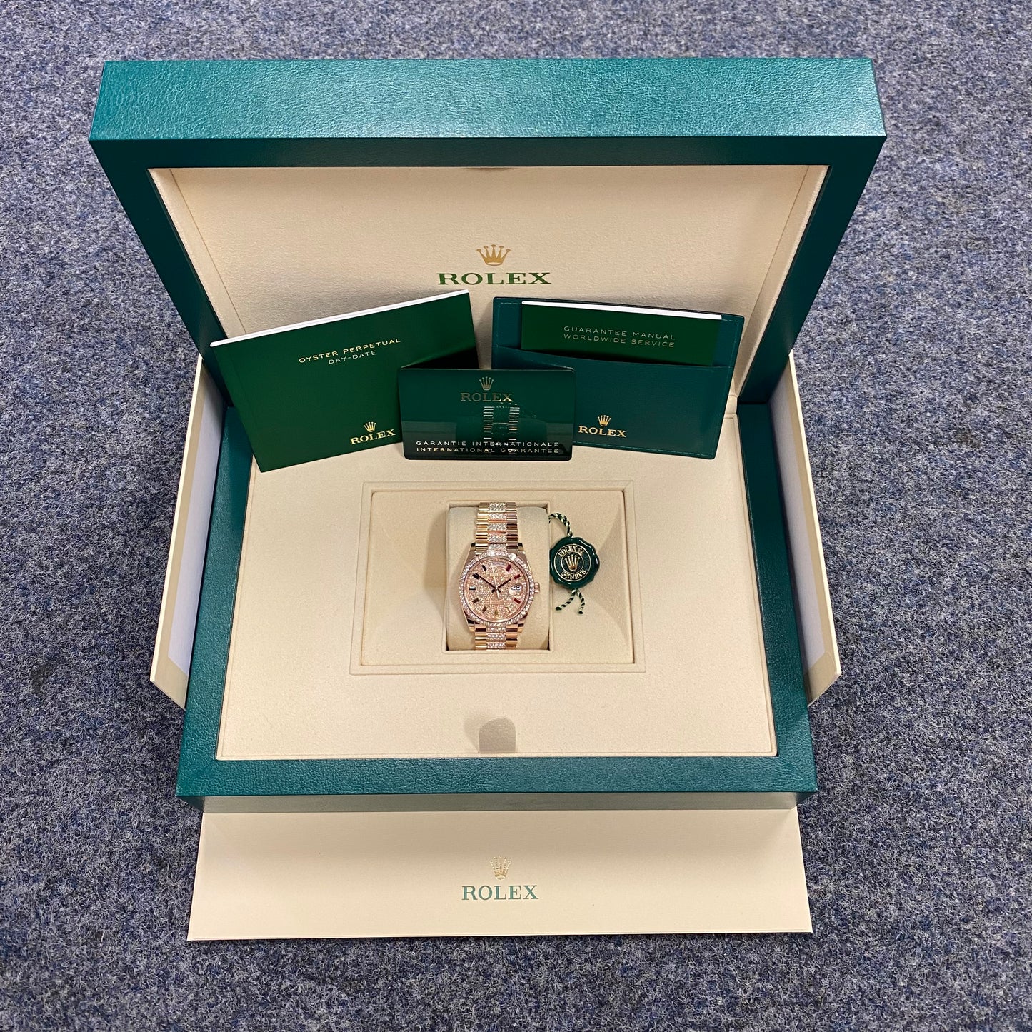 Rolex Day-Date 36 - 128345RBR - Factory RAINBOW Pave Diamonds