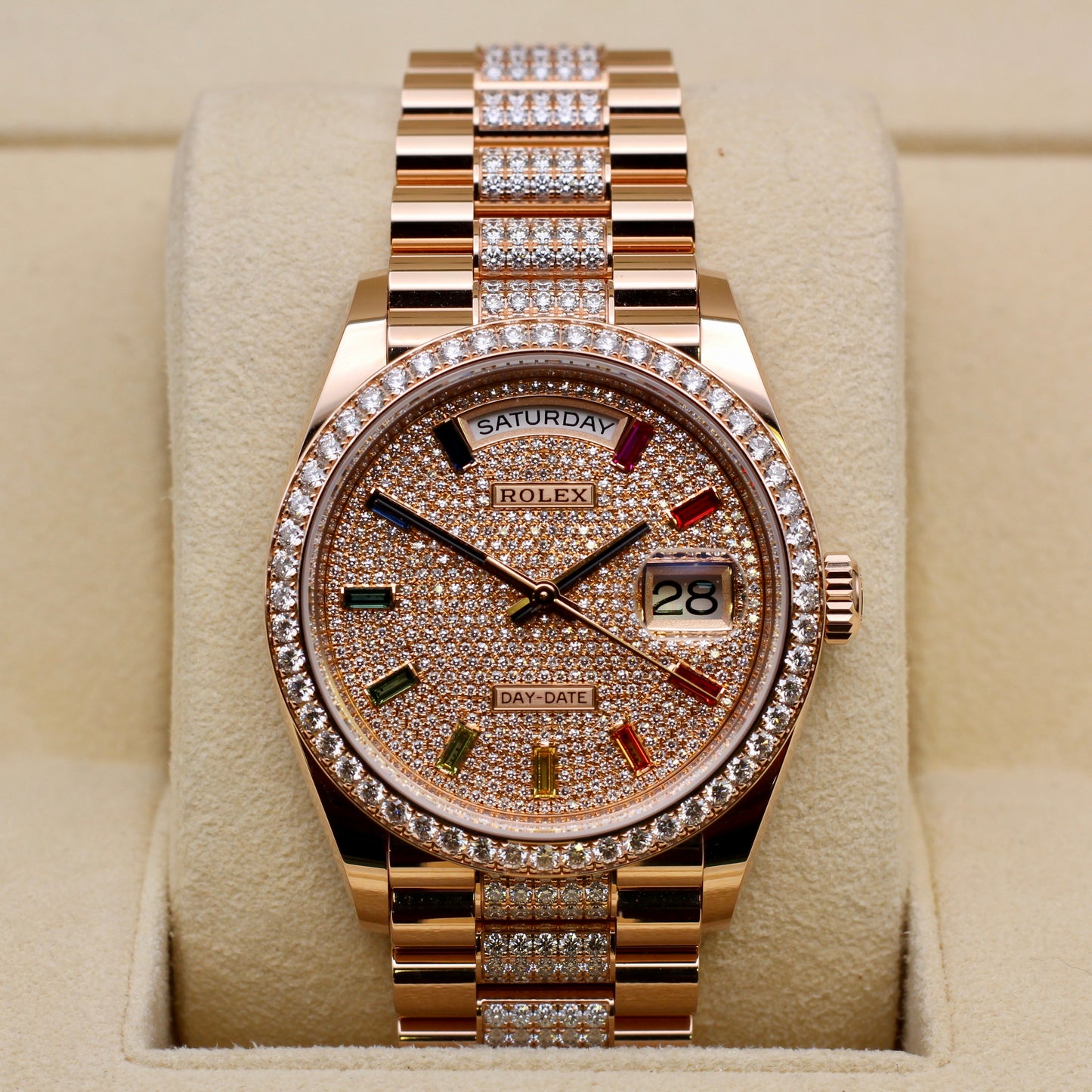 Rolex Day-Date 36 - 128345RBR - Factory RAINBOW Pave Diamonds
