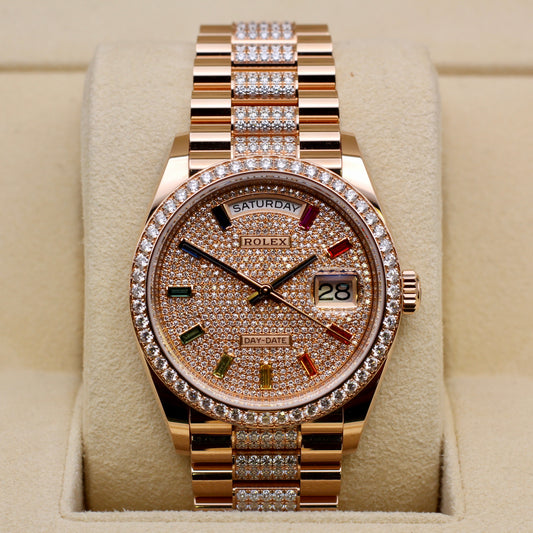 Rolex Day-Date 36 - 128345RBR - Factory RAINBOW Pave Diamonds