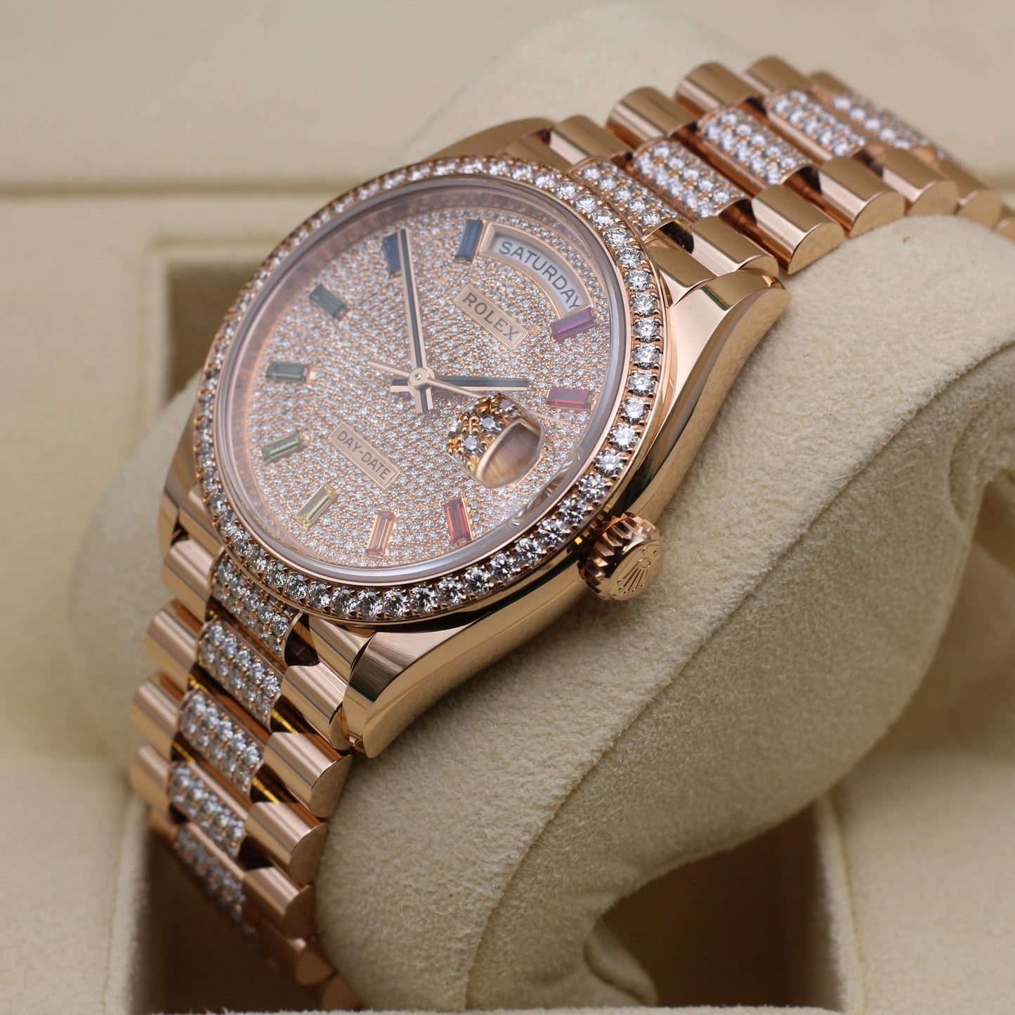 Rolex Day-Date 36 - 128345RBR - Factory RAINBOW Pave Diamonds