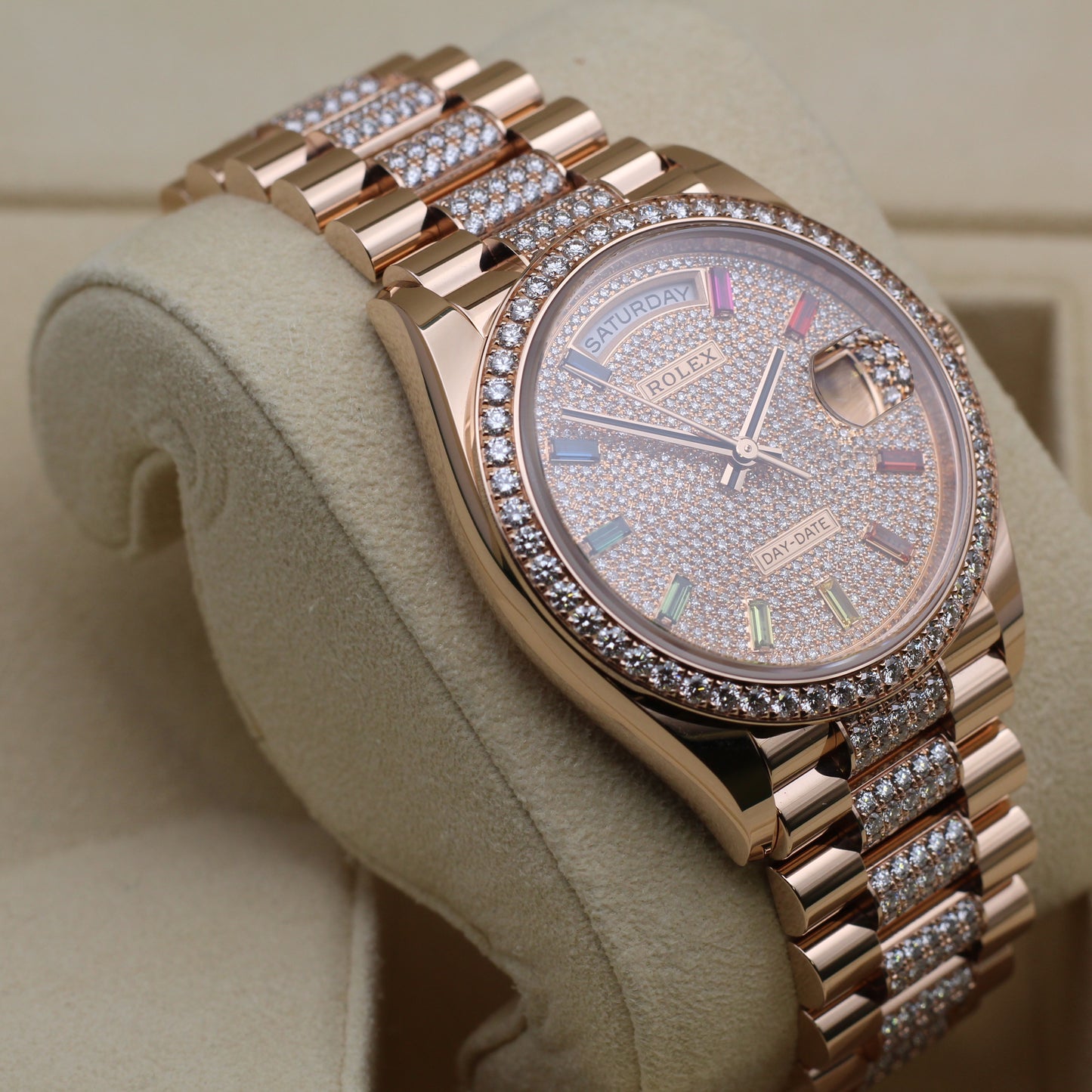 Rolex Day-Date 36 - 128345RBR - Factory RAINBOW Pave Diamonds