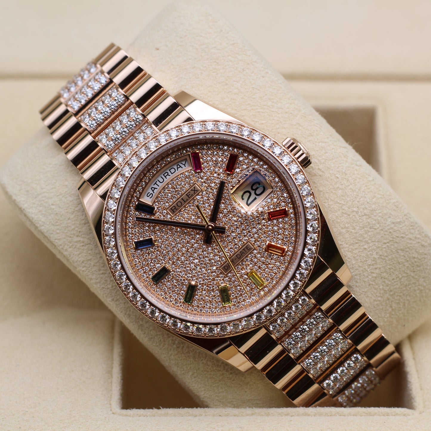 Rolex Day-Date 36 - 128345RBR - Factory RAINBOW Pave Diamonds